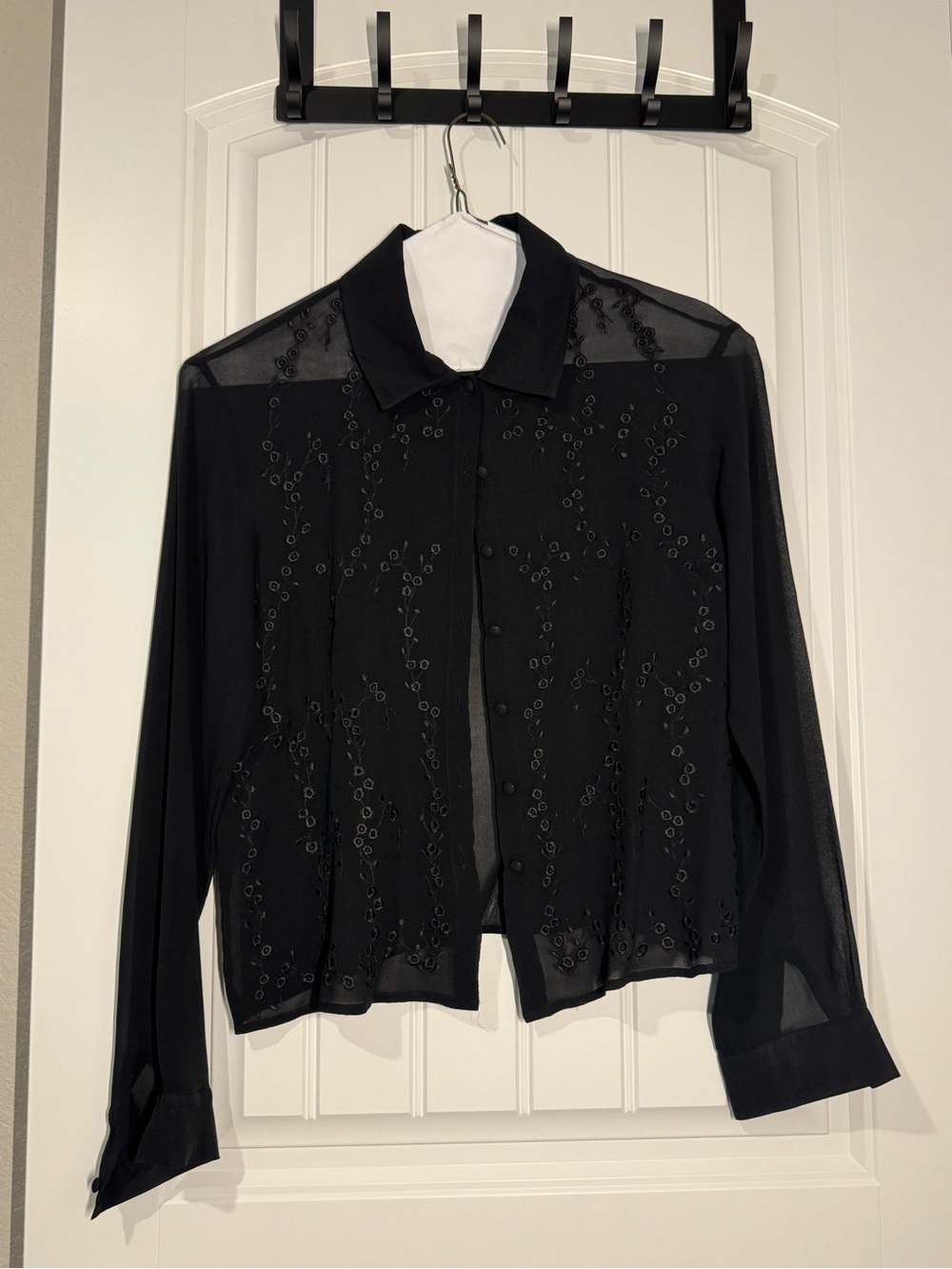 Allison Taylor Black Sheer Embellished Button-Down Shirt